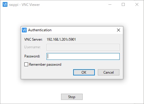 VNC Viewer  ラズパイ側で設定したパスワード入れる